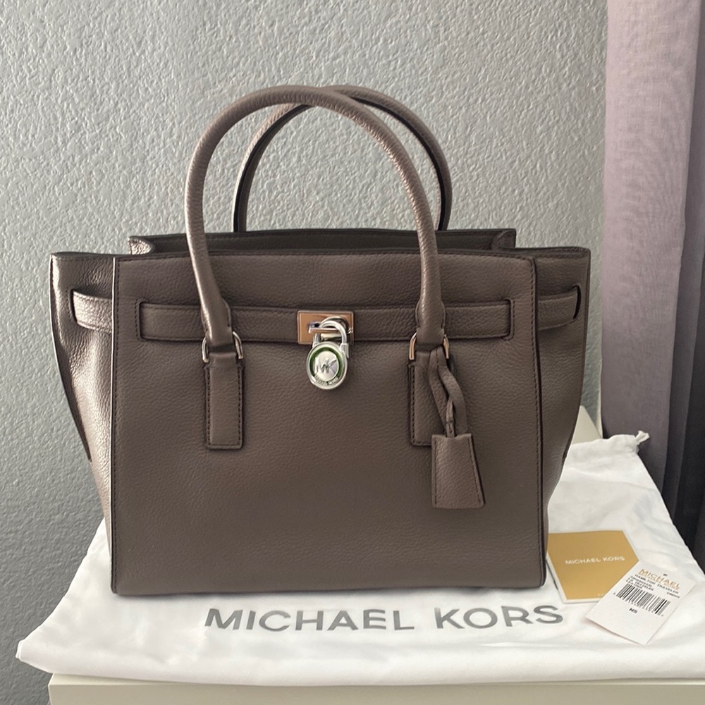 Michael Kors cinder (taupe) with silver hardware pebbled leather bag.